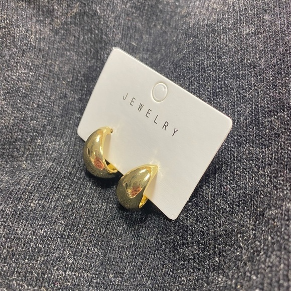 Gold Tone Tear Drop Earrings Water Droplets Hoops Studs - Picture 5 of 11